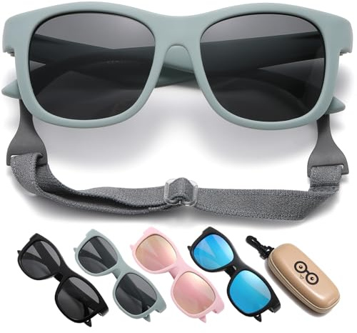 D Lolylad Baby Sonnenbrille 0-3 Jahre, Polarisierte Sonnenbrille Kleinkind fur Jungen Mädchen mit Riemen (Blau)