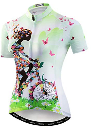 Radtrikot Damen Kurzarm Rennsport MTB Bike Shirts Fahrradbekleidung, Mädchen Grün, Mittel