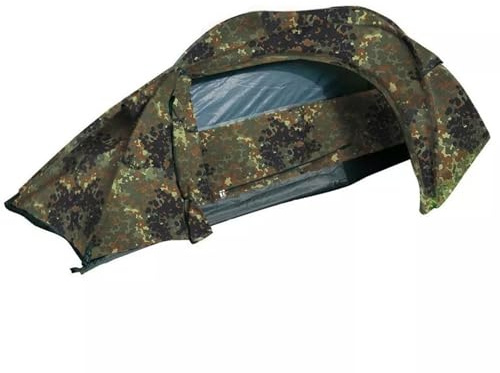 Mil-Tec Einmannzelt Recom (150x250cm) • Tunnelzelt für 1 Person • Ultraleicht, kompakt, Wind- & sturmsicher • Zelt für Trekking, Camping, Outdoor, Wandern • 1-Personen-Zelt • Farbe: Flecktarn