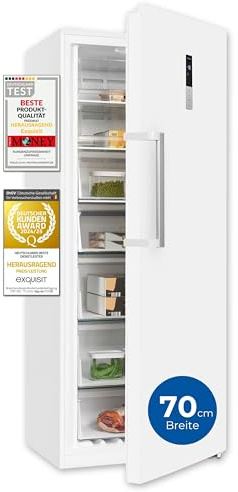 Exquisit GS380-NF-H-050E Gefrierschrank - 380 L NoFrost Tiefkühlschrank | Großer Gefrierschrank in Weiß mit Kühlfunktion, 6 Ablagen, 4-Sterne-Fach, LED-Beleuchtung, Alarm und 39 dB leisem Betrieb