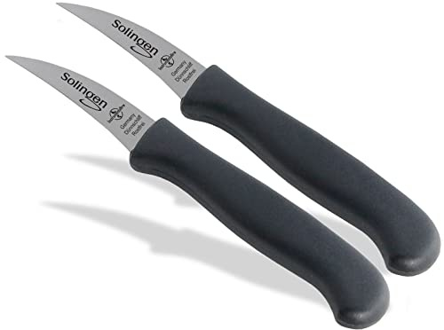 Schälmesser aus Solingen Gemüsemesser Set 2 Küchenmesser mit Vogelschnabel | Solinger Obstmesser mit scharf gebogen Schnittflächen Made in Germany aus rostfreiem Edelstahl Schwarz Spülmaschinen geeignet