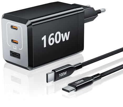 HSSNS 160W USB C Ladegerät: 3-Port PPS USB C Schnellladegerät, GaN USB C netzteil für MacBook Pro/Air, iPad, iPhone 16/15 /14 Serie