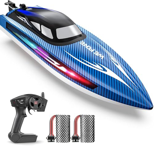 WeFone RC Boot für Kinder,2,4 GHz ferngesteuertes Boot mit LED-Lichtern, 40 Minuten Spielzeit, Wasserdicht & Kentersicher, Ideales Wasser-Spielzeug für Pool & See, Geschenk für Jungen ab 8 Jahren