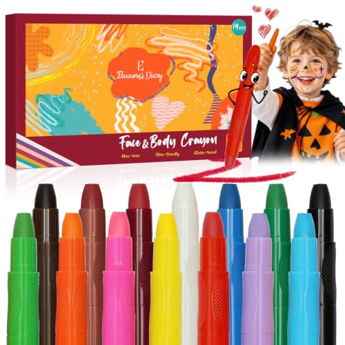 Halloween Kinderschminke Set, Schminkstifte für Kinder, Abwaschbar Ungiftig | 14 Farbe Abwaschbare Körperfarbe, Sicher & Ungiftig, Abwaschbar, Fasching Face Paint Body Paint für Kinder & Erwachsene