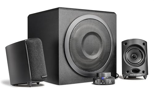 wavemaster Moody BT 2.1. Lautsprecher System - Bluetooth – 65W – 16,5cm Subwoofer mit Bassreflex – 30-20.000 Hz Frequenzbereich – Line-In Anschlüsse – PC Lautsprecher – Aktiv Boxen – Schwarz