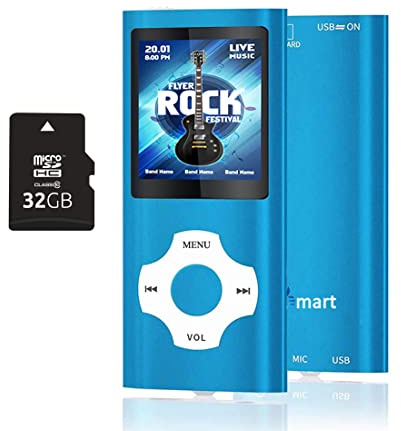 MP3 Player mit 32GB MicroSD Speicherkarte, Tabmart MP4 Musik Player Unterstützung Audio Player Media Player FM Radio E-Books Lange Akkulaufzeit 1,81 Zoll Farbdisplay Musik Player Blau