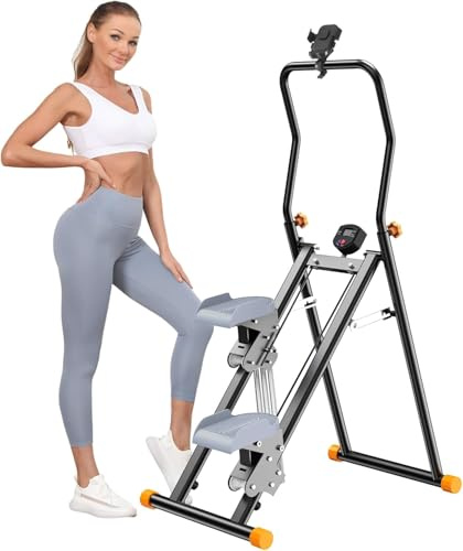RYGEO Stepper für Zuhause 3-stufiger Widerstand, Faltbarer Cardio Climber für Ausdauertraining und Ganzkörpertraining, mit verstellbaren Lenkern & Handyhalter für Home-Büro-Fitness