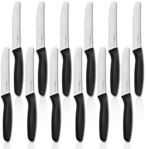 OPOLIA Frühstücksmesser Aus Edelstahl Mit Wellenschliff, 12er-Set, Schwarz | Scharfes Tafelmesser, Brotmesser, Tomatenmesser, 11 cm, Kunststoffgriff, Edelstahl