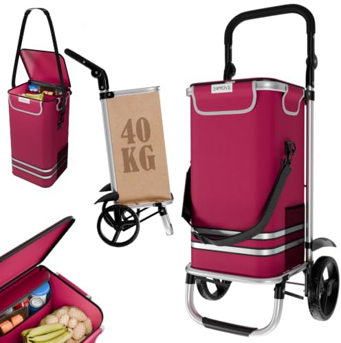 24MOVE® Einkaufstrolley Vehlo klappbar mit 55L inkl. Kühlfach, Faltbarer 3in1 Trolley - Sackkarre und Tasche, bis 40kg belastbar, rot