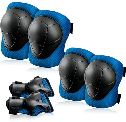 Knieschoner Kinder Schoner Inliner Protektoren: [6er Set] Schützer Inline Skates Knieschützer Skateboard SchutzausrüStung Knie und Ellenbogenschützer für Kinder (Schwarz und Blau, Small(3-8 Jahre))