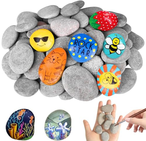 NCOALE 40 Stück Steine zum Bemalen Flach, 3-5 cm Kieselsteine zum Bemalen Natur Strand Kiesel Glatte Flache Steine für Bastelarbeiten Schule Malerei Blumentöpfen Dekoration