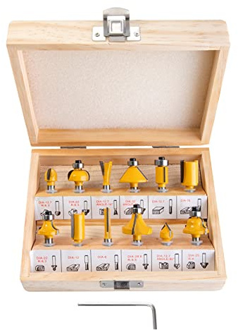 HPMAISON 12tlg. Fräser Set für Oberfräsen, Zylindrischer Schaft 6 mm, präzise Hartmetall Schneideplatten, Holzfräs Bits Fräser Set für Kantenfräse, Holzfräse, Holzbearbeitung
