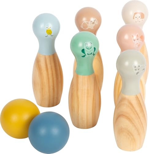 small Foot Bowling „Garden Buddies“ aus Holz, Kegelspiel mit Tiermotiven, Kegelspiel für Kinder ab 3 Jahren, 12644