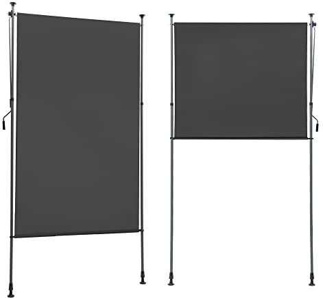BelleMax Senkrechtmarkise Balkon außen ohne Bohren, 100x310cm Vertikalmarkise Balkonrollo Außenrollo Mit Kurbel, Markise für Terrasse, Sichtschutz Sonnenschutz Windschutz und Wasserfest Dunkelgrau
