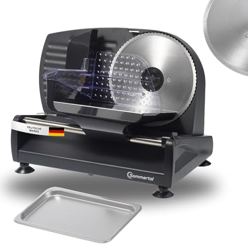 Sommertal Allesschneider AS190 DUAL 200W Edelstahlmesser mit Wellenschliff und glatten Schliff, platzsparend, elektrische Schneidemaschine Brotschneidemaschine, Profi Aufschnittmaschine Modern 0-15mm