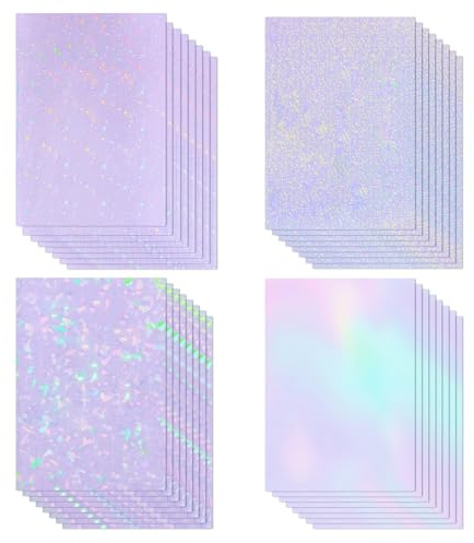 32 Blatt klebefolie transparent, 210 x 297 mm, holografische folie & hologrammfolie, irisierende folie & glitzerfolie selbstklebend für Basteln, Fenster, A4, wasserdicht, selbsthaftend (4 Motive)