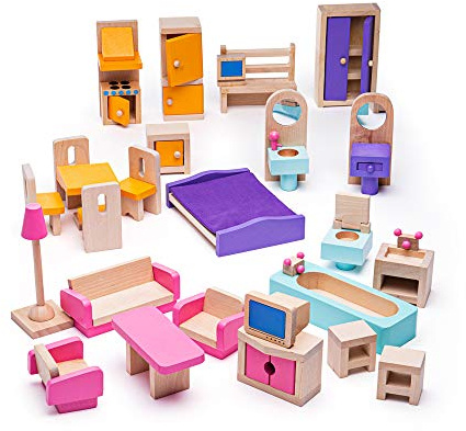 Bigjigs Toys Heritage Spielzeug Puppenhausmöbel, 27-teiliges Set