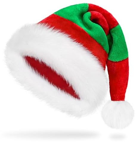 Weihnachtsmütze Erwachsene Rot&Grün Nikolausmütze Damen Herren plüsche Wichtelmütze Rote&Grün Mütze Bequemes Dicker Klassischer Weihnachts Accessoires aus Samt für festliche Partys im neuen Jah