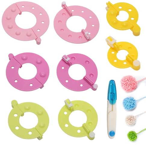 9 Stück Pompom Maker Set, 4 Größen Pom Pom Maker mit Kleinen Schneideschere | Bommel Maker Fluff Ball Weaver Nadel für DIY Handwerk, Hüte, Puppen, Dekoration