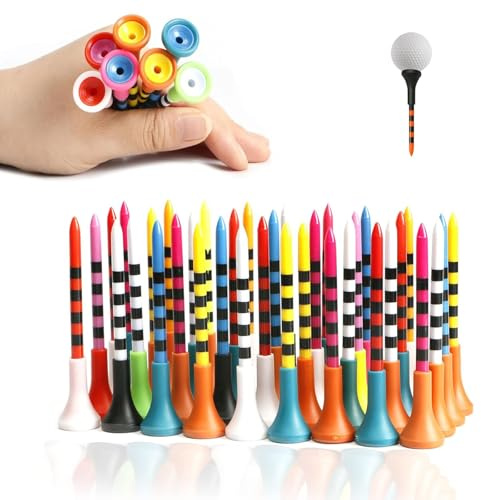 AMSGANK 83mm Golf Tees Bunt, 50 Stück 3 1/4 Zoll Golf Tees Premium Kunststoff Golfplatzgeräte Golfplatz-Golf Zubehör für Hobbygolfer Profigolfer & Jugendliche, Ideal für Abschlag und Übungs