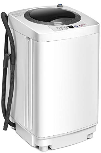COSTWAY Mini Waschmaschine 3,5KG, Waschvollautomat mit Schleuder, 6 Programme, Toplader inkl. Pumpe, 240W Waschmaschine klein für Appartement, Wohnmobil & Camping
