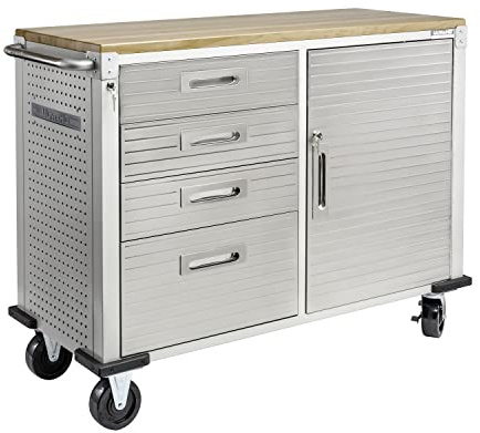Seville Classics UltraHD® Fahrbare Werkbank mit 4 Schubladen, für Büro, Garage, Werkstatt, 121,9 x 50,8 x 95,2 cm, Granit