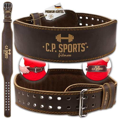 C.P. Sports Gewichthebergürtel für Kraftsport I Trainingsgürtel aus Echtleder, ideal für Powerlifting I ergonomischer Fitness-Gürtel mit gepolstertem Rückenstück I XS (58 – 76 cm), braun