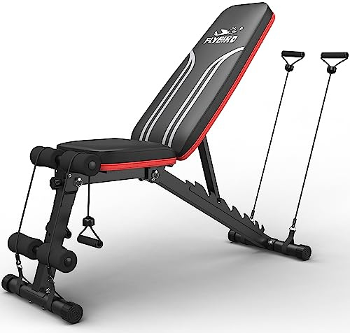 FLYBIRD Multifunktionale Hantelbank, 8-Fach Verstellbare Rückenlehne/3-Fach Verstellbare Fußstütze, 318kg Belastbarkeit, Klappbare Trainingsbank mit 90° für das Heim-Fitnessstudio-S&R