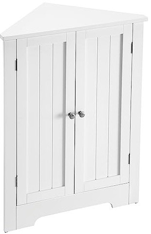 VASAGLE Eckschrank, Badezimmerschrank, mit Türen, verstellbare Ablage, für Badezimmer, Küche, Wohnzimmer, modern, Landhausstil, wolkenweiß BBC844P31
