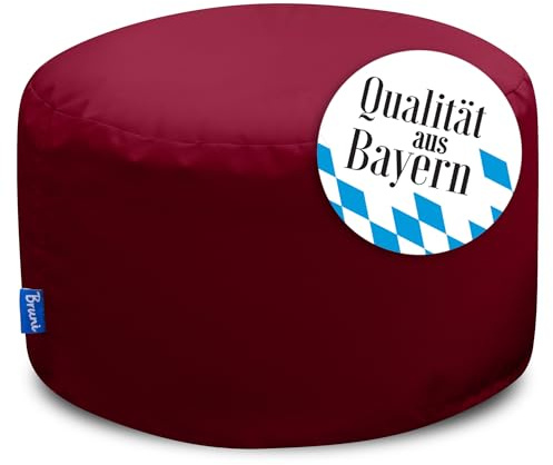Bruni Pouf Sitzhocker L in Bordeaux – runder Sitzpouf, Indoor und Outdoor als Fußhocker, Yoga-Sitzkissen, Meditationskissen geeignet, in Deutschland gefertigt