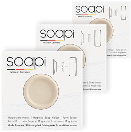 Soapi - 3er-Pack Schwebender Seifenhalter Magnet zum Kleben - Cremeweiss - Wand Magnethalter für Seife - Ablage Seifenschale Magnetseifenhalter ohne Bohren/Saugnapf