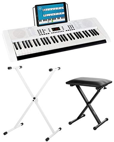 FunKey 61 Edition Weiß Set inkl. Keyboardständer + Bank, 300 Sounds | 300 Rhythmen, 40 Demosongs, Sustain, Vibrato, Double Voice, Transpose, Tastatur-Split, Intro/Ending, Drum, Aufnahmefunktion