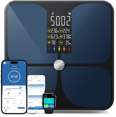 Lepulse Körperfettwaage F4, Waage mit Körperfett und Muskelmasse, Trend | Personenwaage mit körperfettanalyse, körperanalysewaage, ultra precision körperwaage, Großes Display, 22 Körpermaße