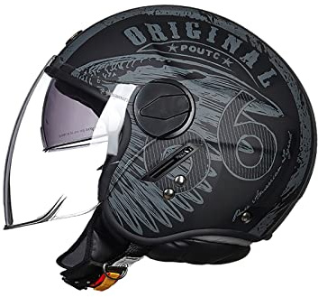 LIONCIANO Motorradhelm, ECE 22.06-zertifizierter halboffener Helm, offener Helm, Moto und Roller, Damen, Erwachsene, Anti-Kratz-Visier(Ailes De La Liberté Noir Mat,M=57-58cm)