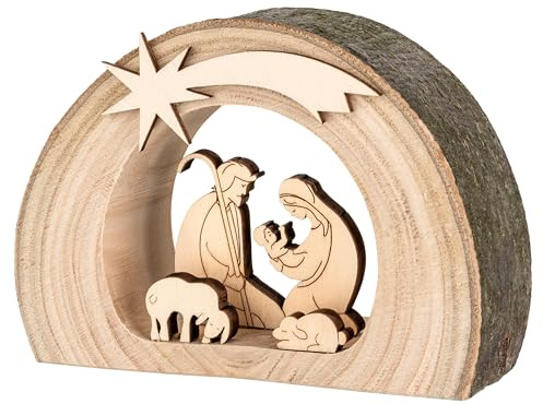 MaMeMi MINI-KRIPPE aus Holz [ca. 8 cm] – TISCHKRIPPE aus SÜDTIROL mit Heiliger Familie & Tieren – Handgefertigte WEIHNACHTSKRIPPE, Unikat & Adventsdeko