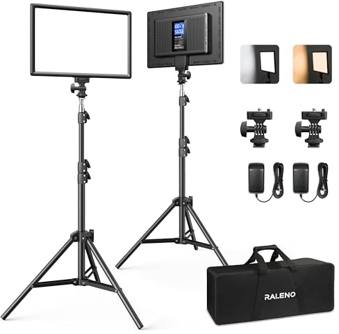 RALENO LED Videoleuchte, 2 Pack 192 LED Sanftes Video Streaming Licht mit 180cm Stativ Handyhalter 8000mAh-Akku 2500-6500K 0-100% Dimmbar Fotolicht CRI95 für YouTube TikTok Fotografie Videobeleuchtung