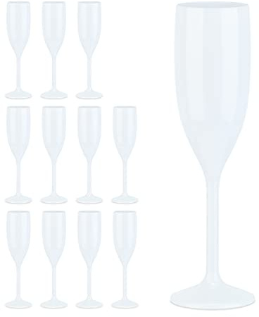 Relaxdays Sektgläser Kunststoff 12er Set, bruchfest, BPA-frei, Mehrweg Champagnergläser, Hochzeit, Camping, 150 ml, weiß