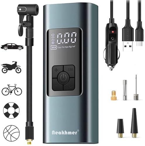 Tragbarer Luftkompressor Auto Reifenpumpe 150PSI 6000mAh Wiederaufladbarer | Mini Elektrischer Kompressor Fahrradpumpe 12V Luftpumpe mit Manometer für Auto Fahrrad Motorrad Bälle, AutoOff, USB-Powerbank