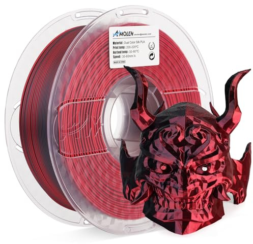 AMOLEN Silk PLA 3D Drucker Filament, Zweifarbig Rot Schwarz PLA 1.75mm, Glänzende Coextrusion Filament 1.75, 1kg Spule (2.2lbs)