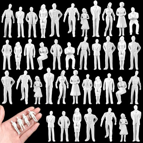 Namalu 50 Miniatur Figuren für Modellbau Maßstab 1:50 Stehende und Sitzende Unbemalte Weiße Menschenfiguren Architekturmodell Kleine Modelle von Menschen für Miniatur Szenen