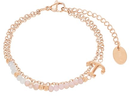 s.Oliver Armband für Damen mit Anker Anhänger, Glas / Edelstahl, IP Rose, 16-20 cm