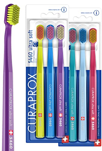 Curaprox 6 x CS 5460 Handzahnbürste, ultraweich, für Erwachsene mit 5460 Curen-Borsten, ultraweich, 6 Stück, zufällige Farbauswahl