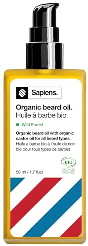 Sapiens Bartöl Herren 50 ml - BIO Bart Öl Cosmos Organic Zertifiziert mit Rizinusöl - Bartöl Wachstum Spendet Feuchtigkeit Bart Conditioner - Beard Oil for men