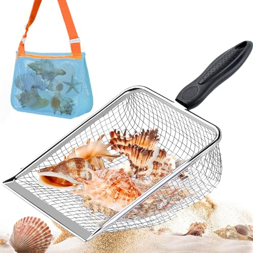 HXJFGDM Schaufel Kinder,Strand-Netz-Schaufel mit Netz-Strandtasche zum Sammeln, kinderschaufel Metall,Sandschaufel für Jungen und Mädchen, Strandspielzeug Kinder Strandspielzeug