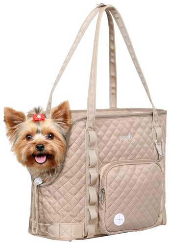 pecute Hundetasche für Kleine Hunde 4kg, Tragetasche Hund Hundetragetasche Leichte, Faltbare Hundetransportbox, Katzen Transporttasche für Unterwegs (Khaki)