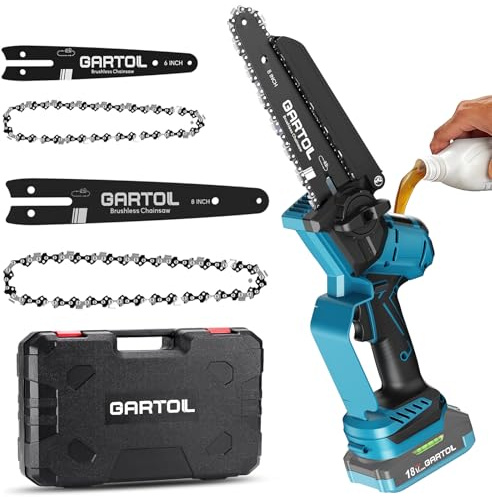 GARTOL Akku Kettensäge 8 & 6 Zoll, bürstenlos, für Makita 18V, ohne Akku | 1000W Motor, automatische Kettenschmierung und werkzeuglose Kettenspannung für effizientes und komfortables Sägen