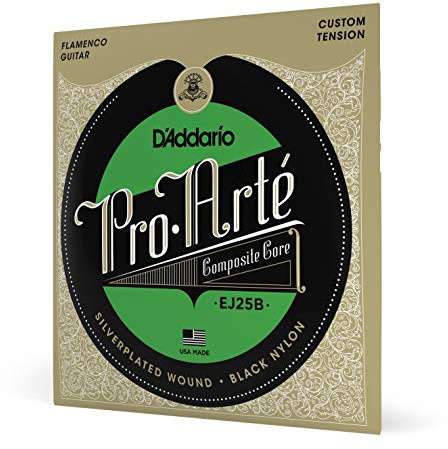 D'Addario Gitarrensaiten Konzertgitarre | Akustikgitarre | Akustik Gitarre Saiten | Classical Guitar Strings | EJ25B Saitensatz Pro-Arte Black Nylon Composite Flamenco