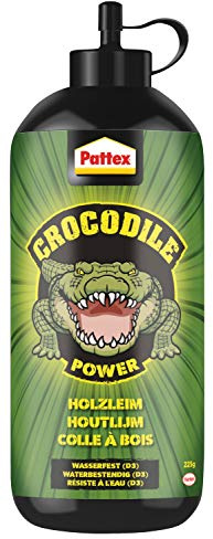 Pattex Crocodile Power Holzleim, leistungsstarker Holzkleber für Innen und Außen*, transparent trocknender und wasserfester Leim, 1 x 225g