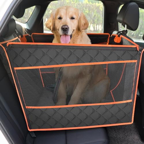pecute Hunde Autositz XL 70x61x55 cm – Gepolsterter Hundesitz & Hundebox für den Rücksitz, Verhindert Umkippen & Kratzer, Sicherer Autositz Hund für Mittlere & Große Hunde, Faltbar für Kofferraum