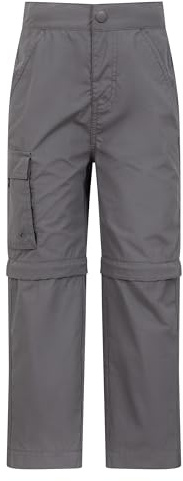 Mountain Warehouse Active Zip-off-Kinderhose - Schrumpf- und lichtbeständige Wanderhose, schnell trocknende Cargohose für Jungen und Mädchen - für Camping, Reisen Dunkel Grau Kinder 104 EU (3-4 Jahre)